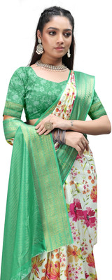 Rashmiwala Digital Print Kalamkari Crepe Saree(Green)