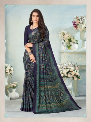 The Fashion Attire Floral Print Maheshwari Crepe Saree(Dark Blue)