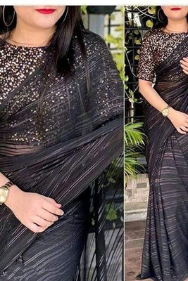 DHARM CREATION Self Design Bollywood Georgette Saree(Black)