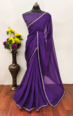 Lajamani Fashion Solid/Plain, Self Design Bollywood Georgette Saree(Blue)