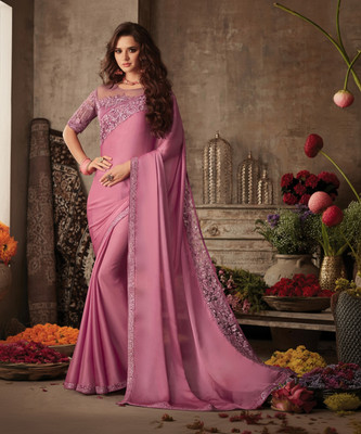 Sareemall Embroidered, Solid/Plain Bollywood Chiffon Saree(Purple)
