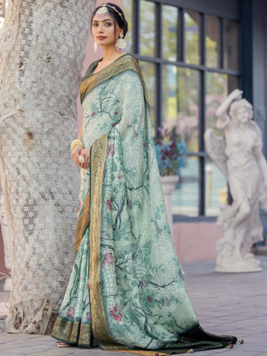 ANOUK Printed Chinnalapattu Viscose Rayon Saree(Light Green)