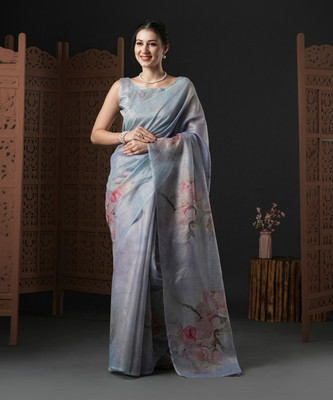 Divastri Printed Bollywood Organza Saree(Grey)