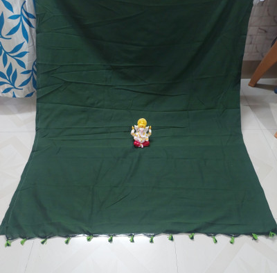 omtextile Solid/Plain Handloom Khadi Saree(Dark Green)