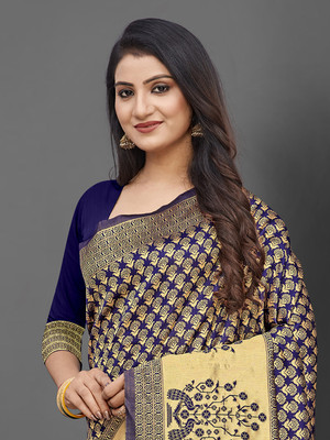 Divastri Woven Banarasi Silk Blend Saree(Dark Blue)