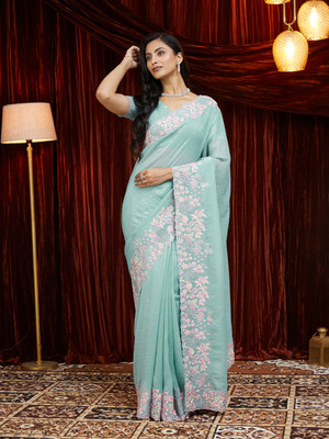 KASEE Embroidered Bollywood Chiffon Saree(Blue)