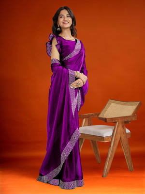 SHELDROM MART Solid/Plain Bollywood Jimmy choo Saree(Purple)