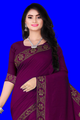 nevya creation Self Design Bollywood Chanderi, Art Silk Saree(Purple)