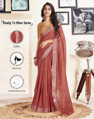 SIRIL Printed Jamdani Pure Cotton Saree(Red)