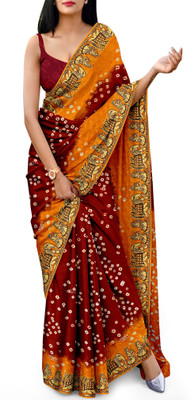 JERAVI Enterprise Self Design, Hand Painted Bandhani Art Silk Saree(Maroon)
