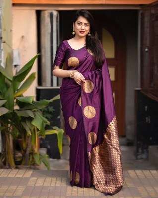 Divastri Self Design Banarasi Cotton Silk Saree(Purple)