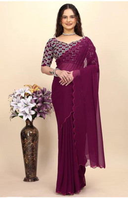 Tejmidam enterprise Solid/Plain Dokhona Georgette Saree(Purple)