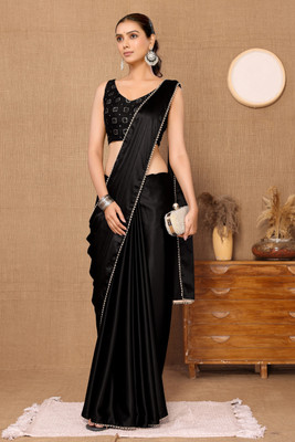 HERE&NOW Self Design Bollywood Satin Saree(Black)