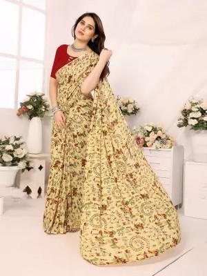 Suali Printed Daily Wear Georgette Saree(Cream)