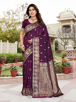 Bandhanivilla Printed Bollywood Silk Blend Saree(Purple)