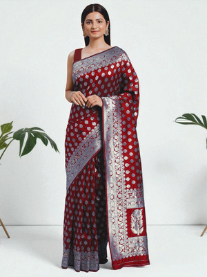 LERYZA Woven Banarasi Jacquard Saree(Red)
