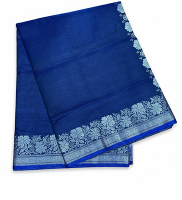 Arzoo n Self Design Banarasi Cotton Silk Saree(Pack of 2, Blue, Silver)