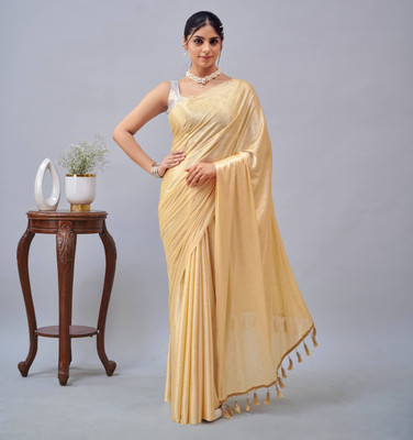 Mirisha Solid/Plain Bollywood Lycra Blend Saree(Yellow)