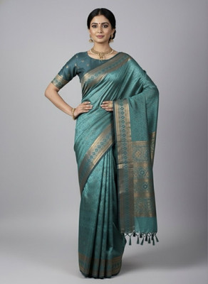 VIDRA Self Design Bollywood Pure Silk Saree(Blue)