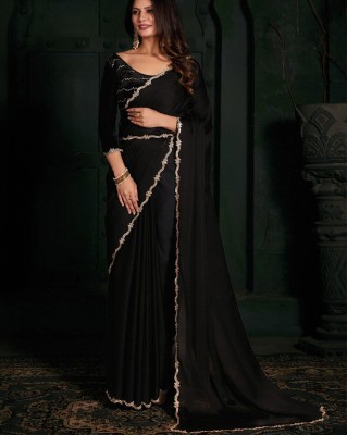 Sarvada Embellished, Solid/Plain Bollywood Georgette Saree(Black)