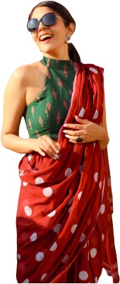 StyleDeal Polka Print, Digital Print Bollywood Cotton Linen Saree(Red)