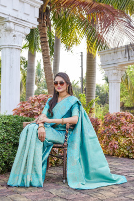 SATYAM WEAVES Woven Banarasi Jacquard Saree(Light Green)