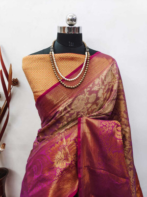 Mervadiya Woven Kanjivaram Pure Silk, Art Silk Saree(Magenta)