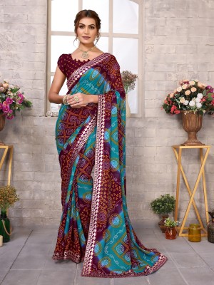 YASHIKA Printed Bollywood Georgette, Lace Saree(Brown)