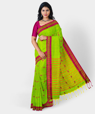 Damudar sarees Self Design Handloom Cotton Blend Saree(Light Green)