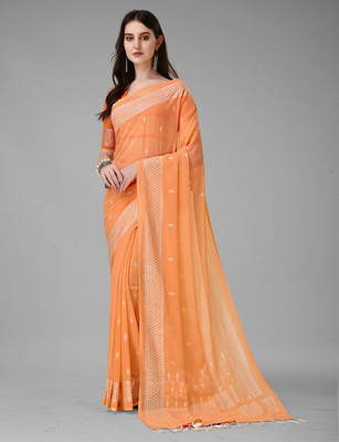 Marabout Embellished Bollywood Silk Blend Saree(Orange)