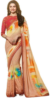 RAJESHWAR FASHION Printed Bollywood Georgette Saree(Orange)