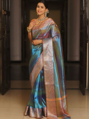 ANOUK Woven Bollywood Tissue Saree(Dark Blue)
