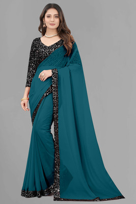 meaven tex Embellished Bollywood Georgette Saree(Light Blue)