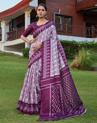 SIRIL Self Design Ikkat Cotton Blend Saree(Purple)