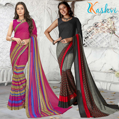 kashvi sarees Printed Daily Wear Georgette Saree(Pack of 2, Pink, Multicolor)
