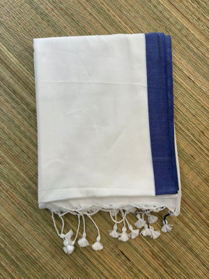 TARAMAACREATION Solid/Plain Handloom Handloom Pure Cotton Saree(White, Blue)