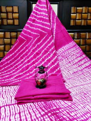 Sanganeri Print Printed, Color Block, Blocked Printed, Floral Print, Dyed Daily Wear Pure Cotton Saree(Pink)