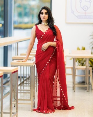 Sareez House Solid/Plain Bollywood Georgette Saree(Red)