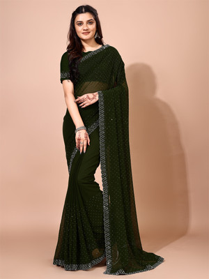 Divastri Embellished Bollywood Chiffon Saree(Dark Green)