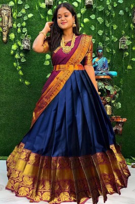 Divastri Embellished Semi Stitched Lehenga Choli(Dark Blue)