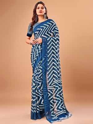 Leelavati Printed Daily Wear Chiffon Saree(Blue)