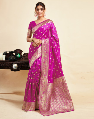 Divastri Woven, Embellished Banarasi Silk Blend, Jacquard Saree(Magenta)