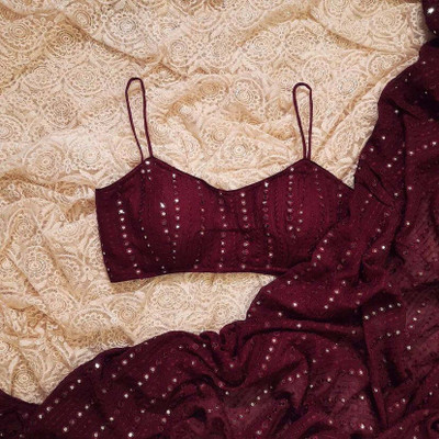 RK Creation Embroidered Kota Doria Georgette Saree(Maroon)