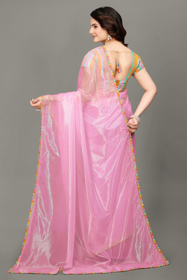 JSItaliya Solid/Plain Bollywood Net Saree(Pink)