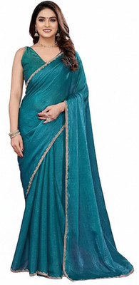 sarees Solid/Plain Bollywood Jimmy choo Saree(Blue, Green)