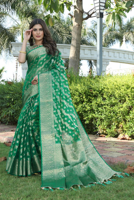 BHUVA BROTHERS Self Design Kanjivaram Organza, Cotton Silk Saree(Multicolor)