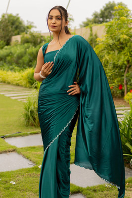 SUBHAM Solid/Plain Bollywood Silk Blend, Lycra Saree(Green)