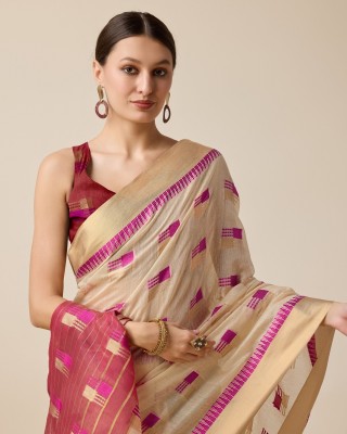 Verviza Woven Kota Doria Cotton Silk Saree(Beige)