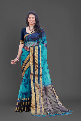 Aarunika IC Printed Bollywood Organza Saree(Blue)