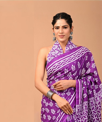 Tetarwal Printed Daily Wear Pure Cotton Saree(Purple)